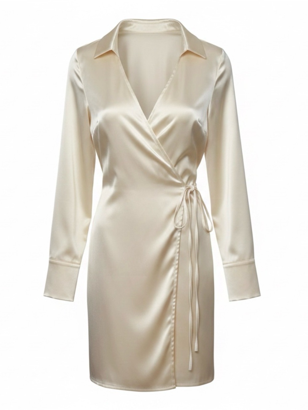 Satin Wrap Dress in Ivory